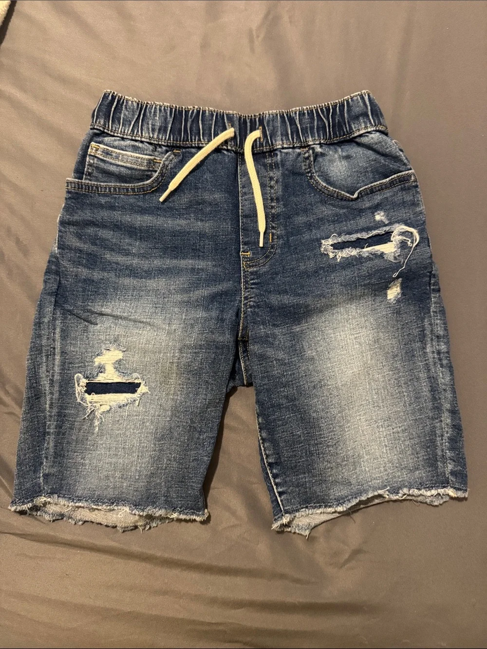 Boy’s Youth Distressed Blue Denim Drawstring Shorts